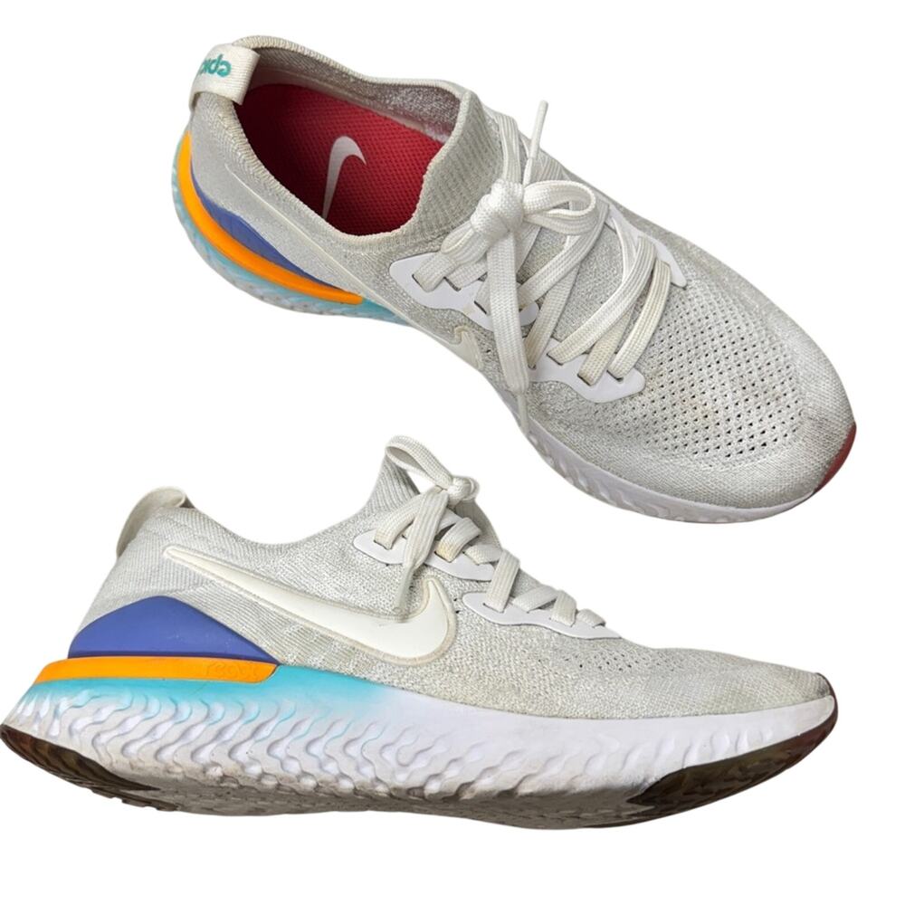 Nike Epic React Flyknit Sneakers Womens 8 Running Shoes Comfort Classic Grey